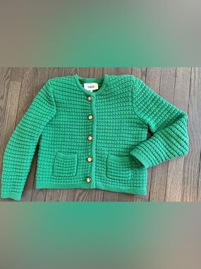 ba&sh Gaspard Green Knit Cardigan with Gold Button